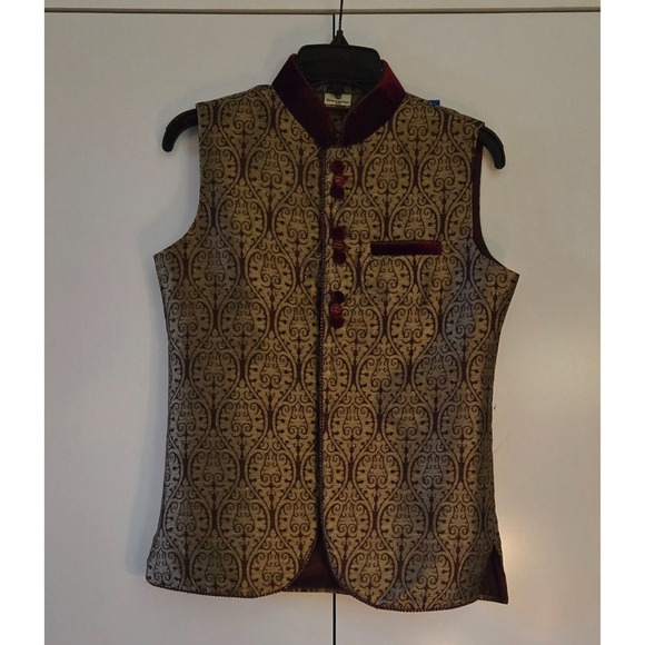 Manyavar Vest Gold / Red Indian Formal Button Men's